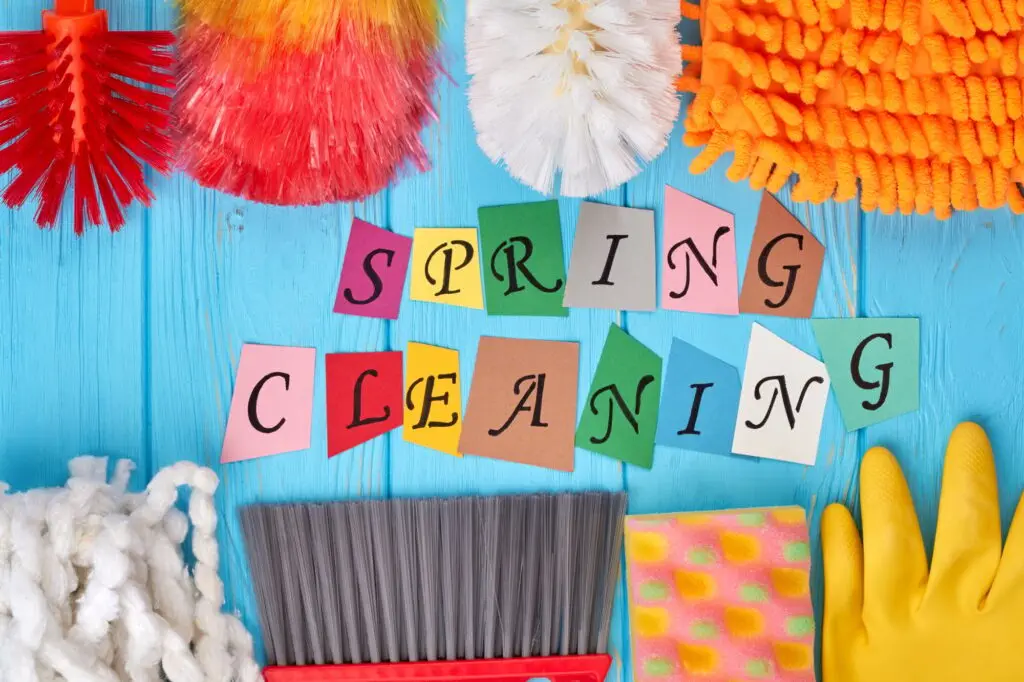 Spring cleaning concept with supplies.
